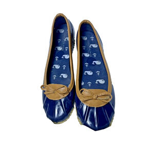 London Fog Collection Women's Webster Flat Duck Rain Shoe Blue Slip-On‎ Ballet 7
